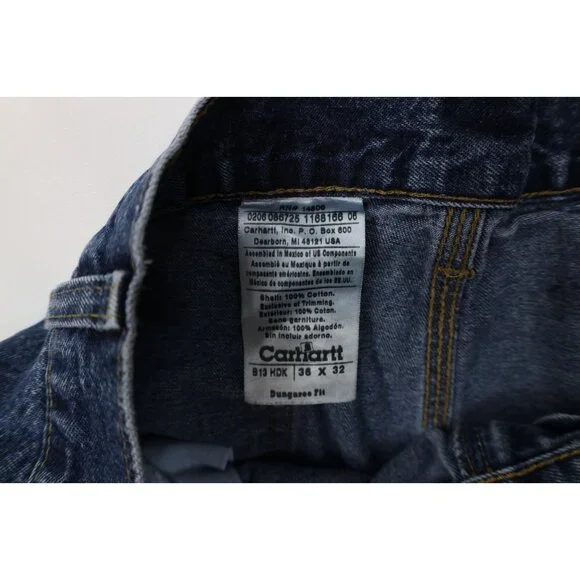 Vintage Y2K Carhartt Mens 36x32 Faded Wide Leg Dungaree Denim Jeans Blue Cotton